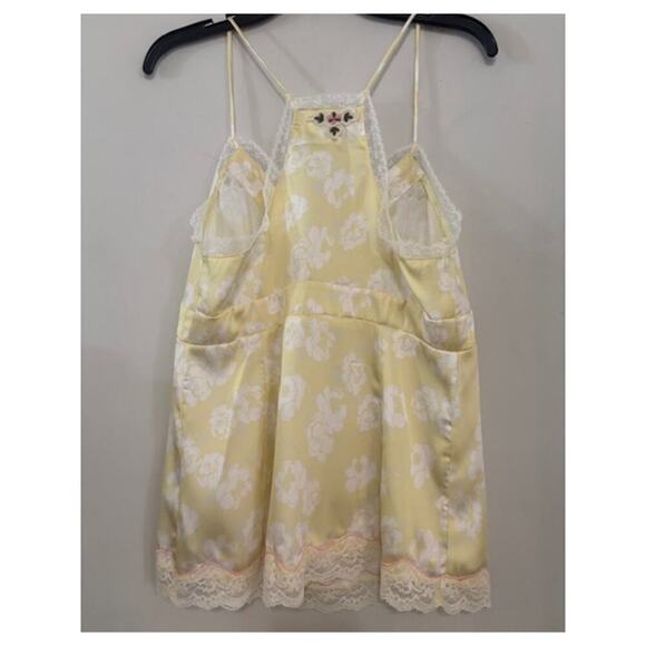 Free People Intimately Cami Tank Lace Satin Lemon Custard Floral Small - Picture 7 of 8